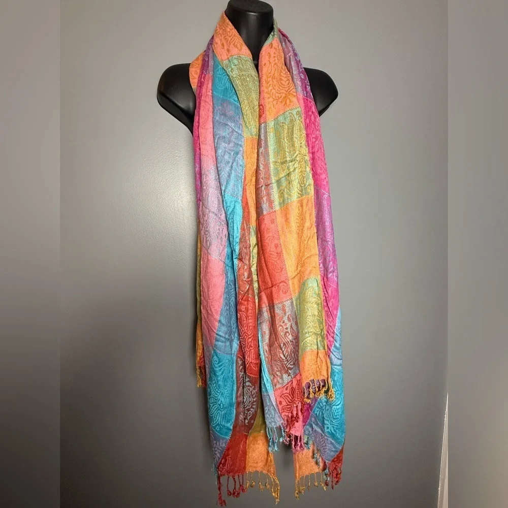 Pashmina 90% Cashmere 10% Silk Scarf Pastels 76x29 Plus Fringe